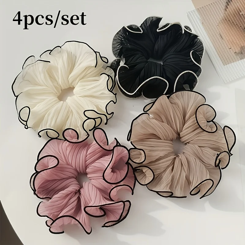 Travel Accessories For Elderly - 4Pcs/Set Elegant Fringed Fabric Scrunchies -