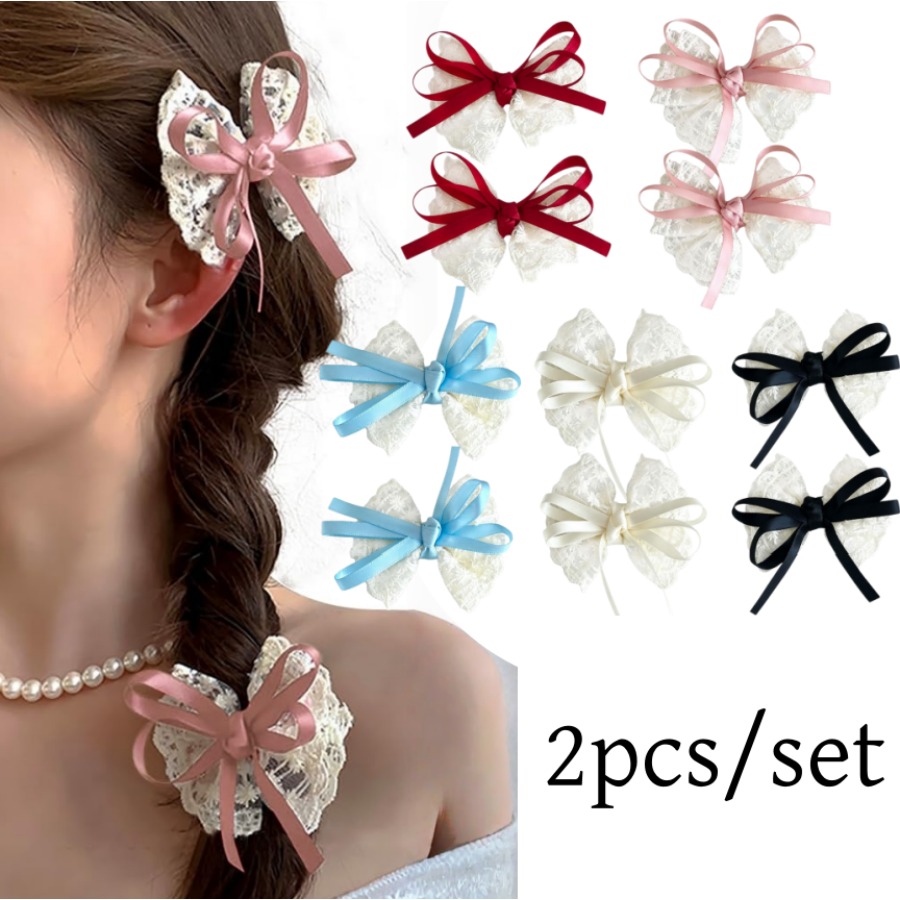 2pcs/set Cute Lace Bow Hair Cl - Travel Accessories For 4 Year Old ulasan dan harga